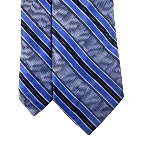 Ike Behar Mens Blue & Gray Striped Pattern Tie 57 Inches Long Classic Design - Picture 4 of 8